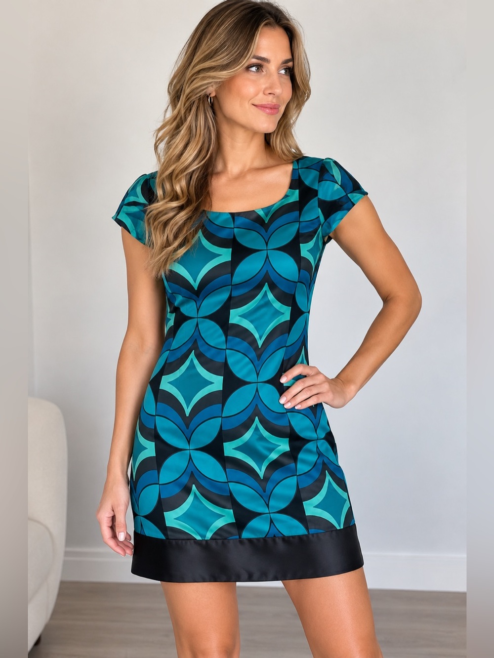 Express Blue Black Geometric Print Mini Dress Size M